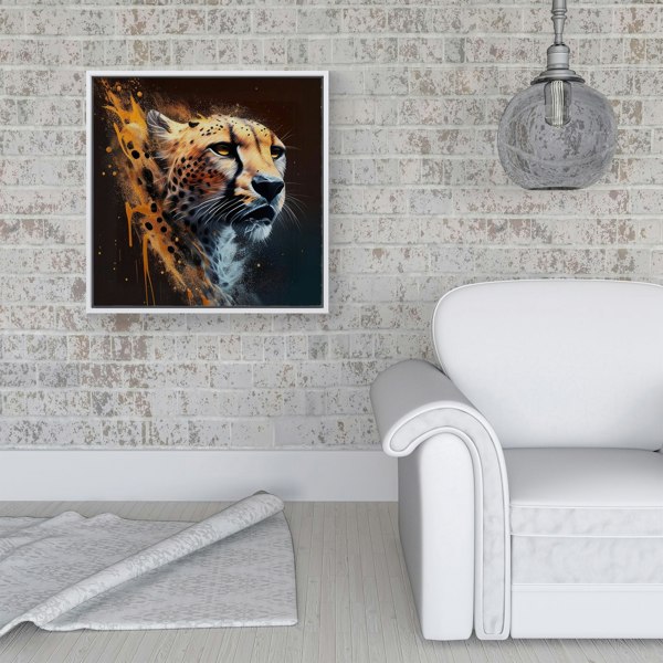 Warren Reed Cheetah Face Splash Art Dark Background Framed Canvas