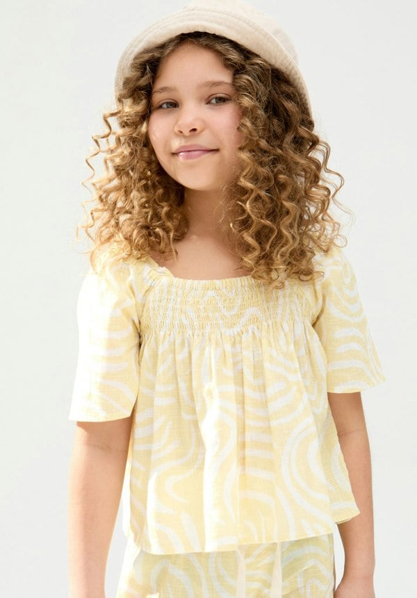 Kids Nia Shirred Neck Zebra Swirl Print Co-Ords Set In Yellow - image 5