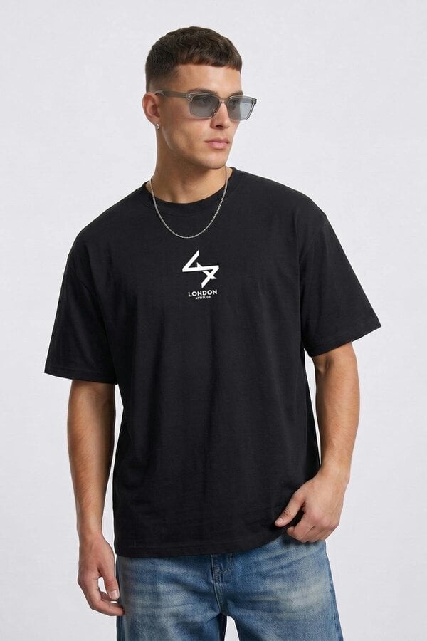 London Attitude Oversized Heavyweight T-Shirt with Varsity Back Print in White