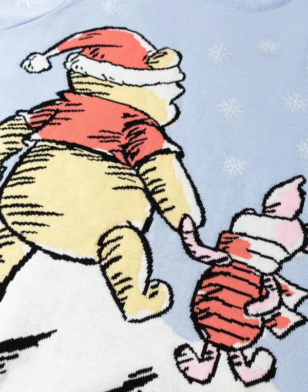 Winnie the Pooh Womens Blue Character Christmas Jumper