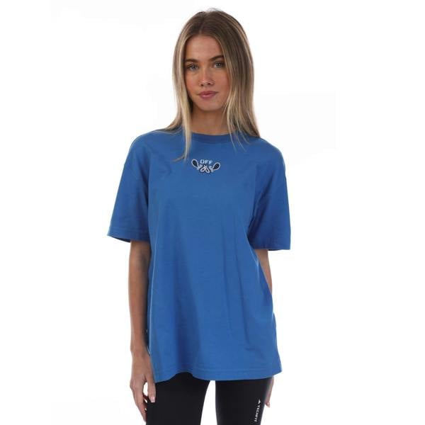 Off-White Off White Womens Bandana Embroidered Casual T-Shirt - Blue