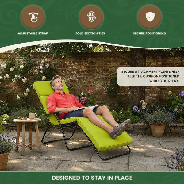 Steamer Chair Cushion – Outdoor Garden Seat Pad with 6cm Padding, Washable Cover & Adjustable Straps, Lime Green, 49cm Wide