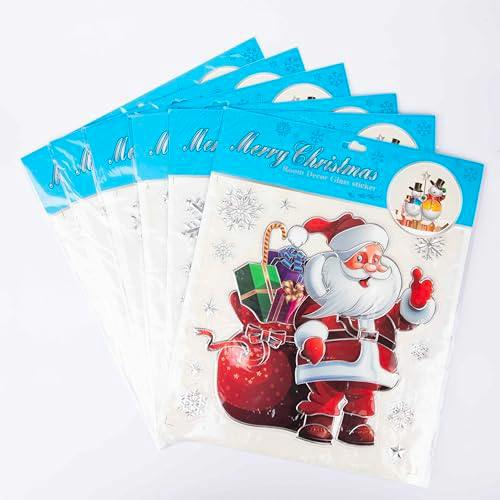 6 Pack 3D Christmas Window Clings for Glass, Reusable Assorted Festive Sheets image 3