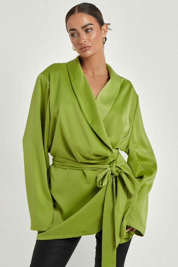 Urban Bliss Green Satin Wrap Blazer