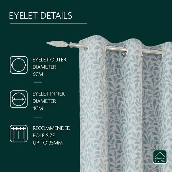 Enhanced Living Sherwood 100% Blackout Jacquard Leaf Curtains - Thermal/Energy Saving Pair with Eyelets For Living Room & Bedrooms