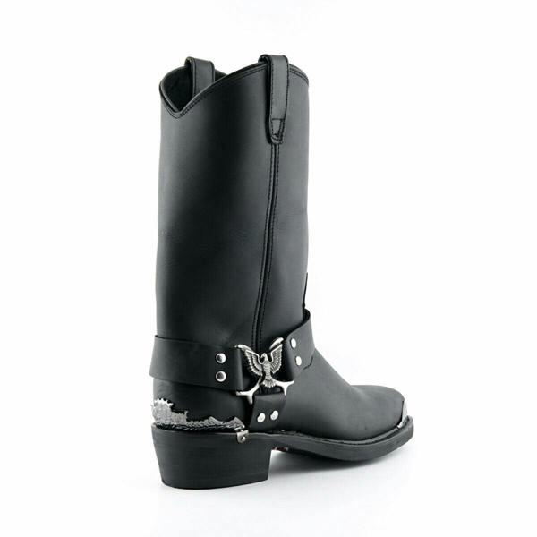 Grinders Mens Black Cowboy Biker Boots- Eagle Hi