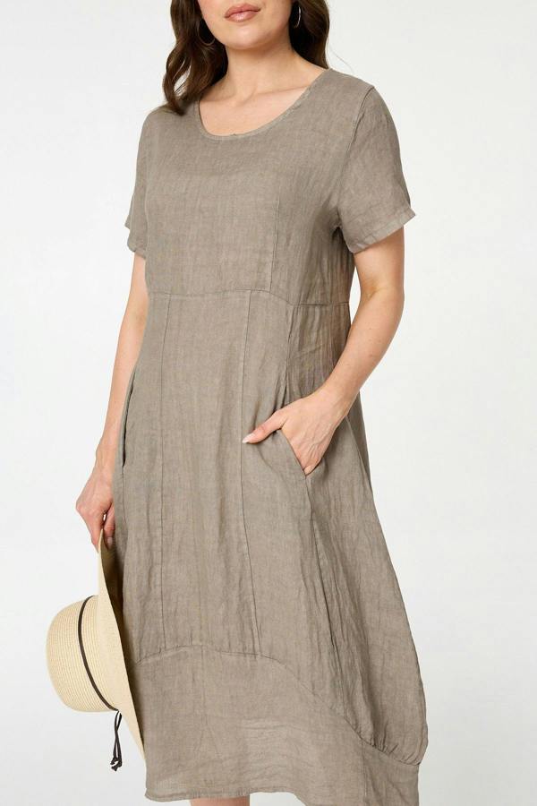 Brown | Short Sleeve Oversized Midi Shift Dress