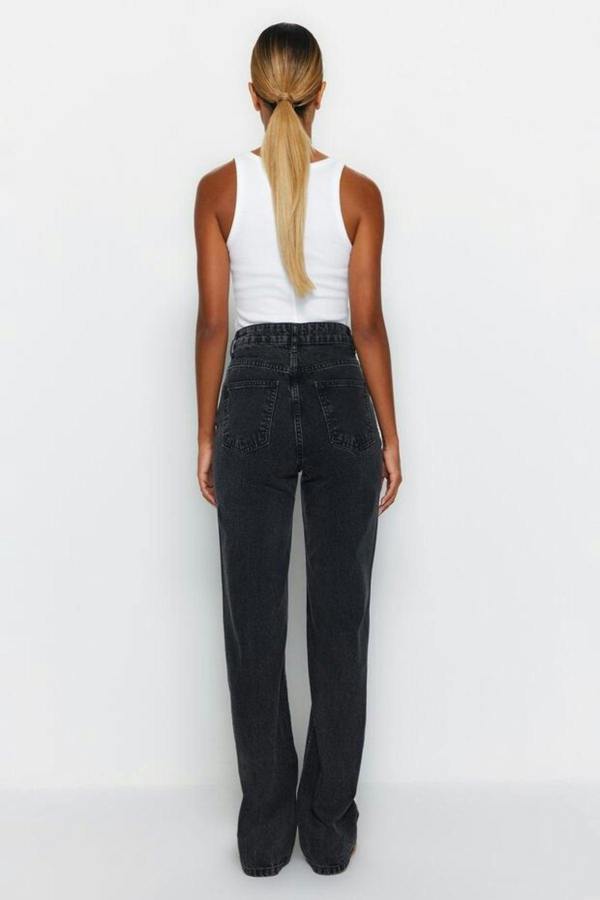 WOVCOR Faded Effect Vintage High-Waisted Wide Leg Jeans