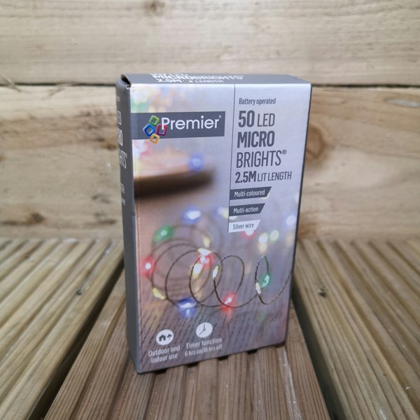 Samuel Alexander 50 LED 2.5m Premier MicroBrights Indoor Outdoor Christmas Multi Function Battery Lights with Timer on Pin Wire - Multicoloured