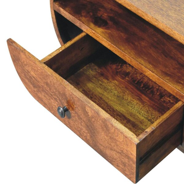 Wyld Haus Keaukaha Chestnut Mango Wood Circular Open TV Stand 2 Drawers