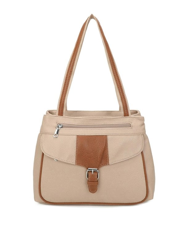 Kitise Large Structured Buckle Color Block Tote Shoulder Bag