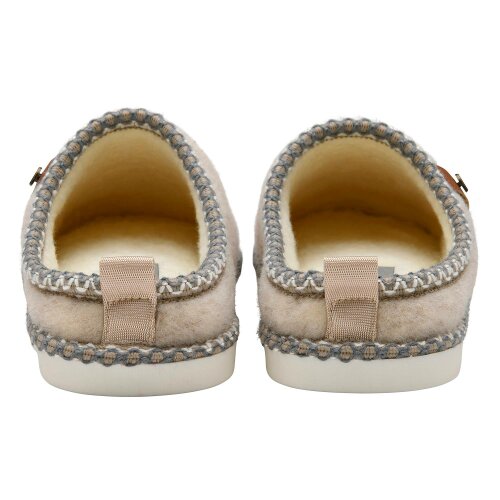 Dunlop Ladies Felt Look Mule Slippers Grey Oatmeal Warm Plush UK 3-8