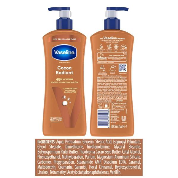 Vaseline Intensive Care Cocoa Radiant Body Lotion, 6 pack, 600ml for Dry Skin