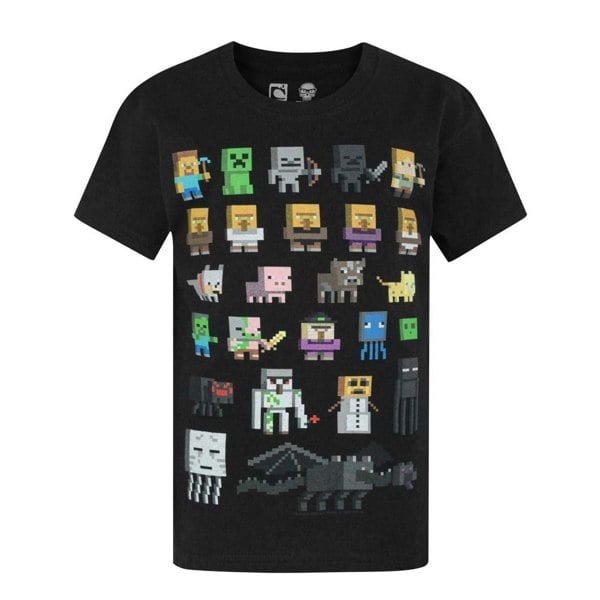 Minecraft Official Boys Sprites Characters T-Shirt - Black