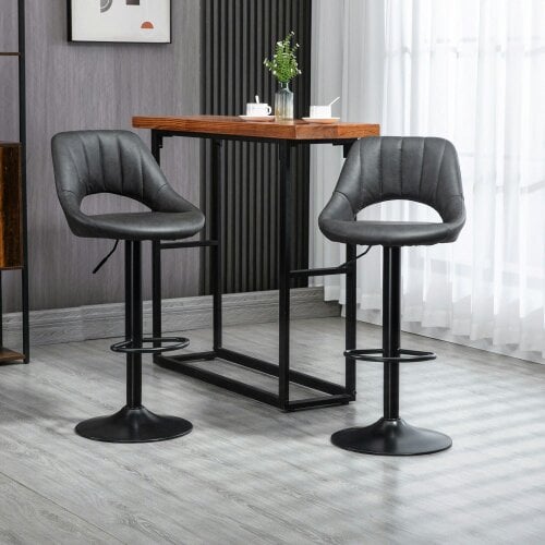 Wyld Haus Dova Lure Faux Leather Grey Swivel Bar Stools Set Of 2 With Backrest And Footrest