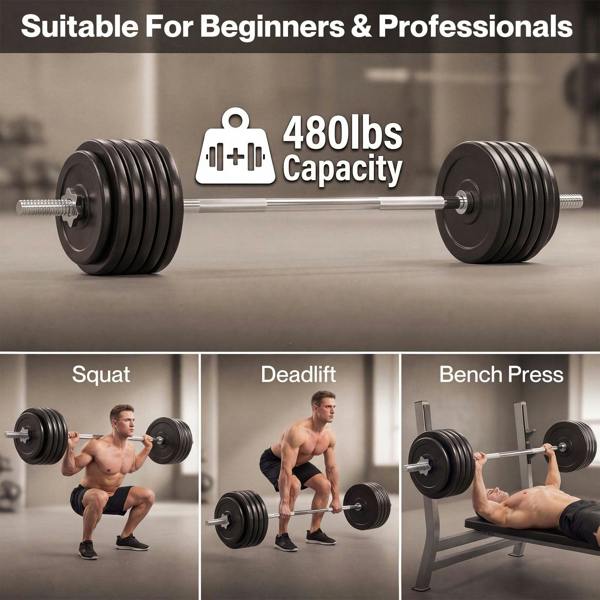 Centra 2'' Olympic Barbell Bar 5ft Weight Lifting Gym Training Bar Spring Clips