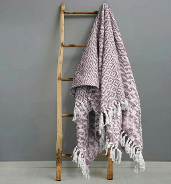 Velosso Luxury Jacquard Diamond Cotton Tassel Throw - 127cm x 152cm