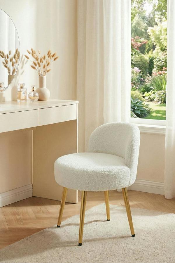 Living and Home Teddy Fleece Dressing Table Stool with Iron Legs