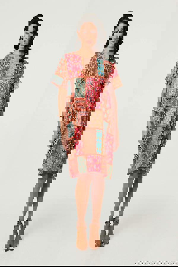 Red | Mosaic Print Short Shift Dress