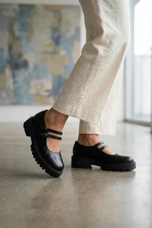 Cordelia Chunky Platform Double Strap Mary - Black
