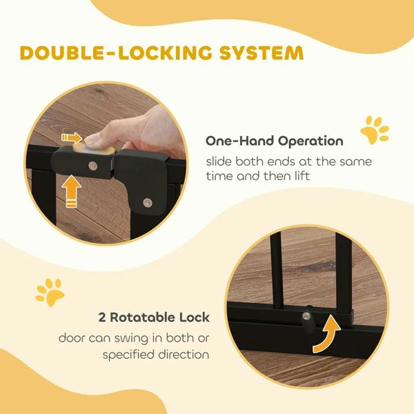 Black pet safety gate diagram of double-locking system with rotatable locks