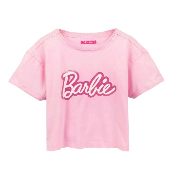 Barbie Womens Distressed Logo Crop Top - Pink