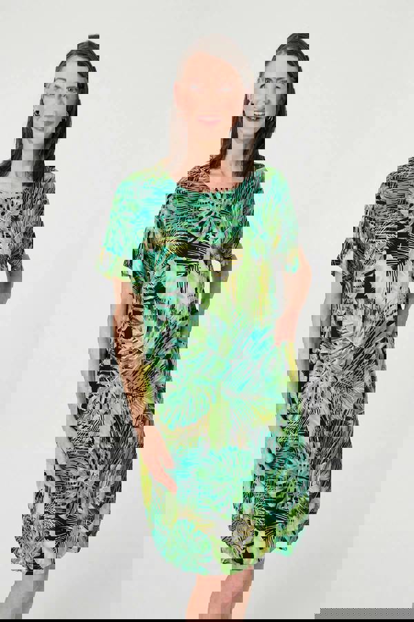 Green | Tropical Print Shift Knee Length Dress