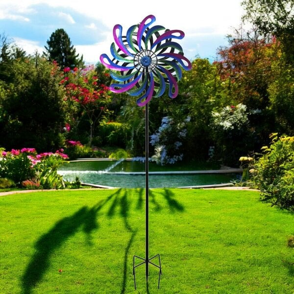 EDH Door Hardware Small Cosmic Fusion Vortex Wind Spinner Stake – 120 x 36 x 15 CM | Kinetic Metal Wind Sculpture | Outdoor Garden Spinner for Yard