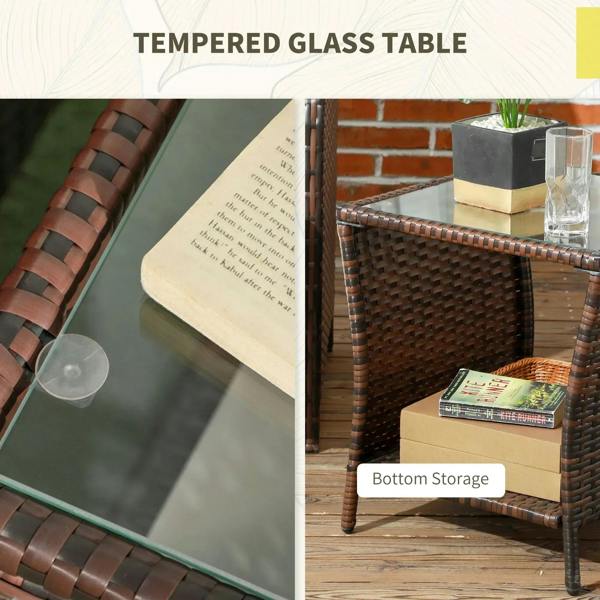 Tempered glass-top rattan table with bottom storage compartment