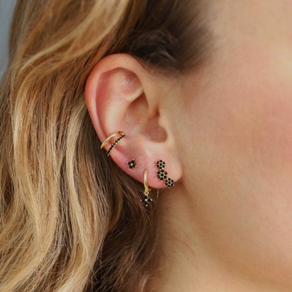 Gold Trip Black Crystal Double Ear Cuff