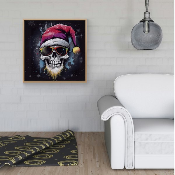 Warren Reed Happy Santa Skull Splash Art Framed Canvas