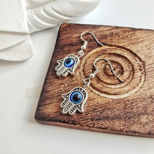 The Colourful Aura Hamsa Fatima Hand Evil Eye Protection Zircon Hand Drop Dangle Hook Earrings