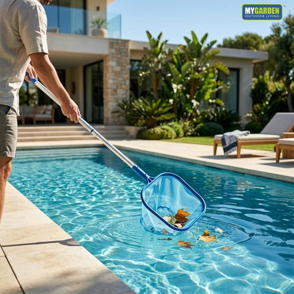 My Garden Outdoor Living Swimming Pool Leaf Skimmer Net with Fine Mesh, 160cm Long Swimming Nets with Durable Aluminium Handle for Leaves & Debris
