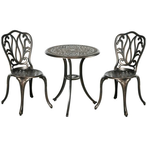 Wyld Haus Niso Aluminium Bronze Tone 3 Piece Garden Bistro Set With Umbrella Hole Table And Chairs
