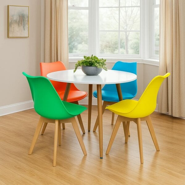 Kosy Koala Dining Table And 4 Chairs Grey Round Table With 4 Grey Plastic Chairs Dining Room Furniture - White - Table + 4 mixed colour tulip chair