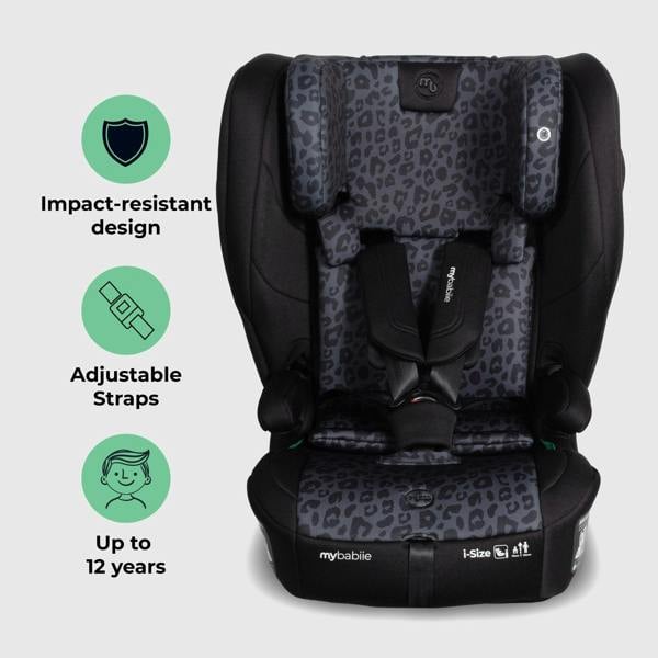 My Babiie MBCS80 Foldable Toddler to Booster R129 Car Seat with ISOFIX - Black Leopard