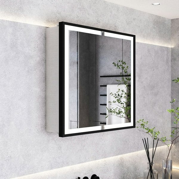 65W*60Hcm LED Mirror Cabinet Double Door Bathroom Mirror Cabinet Living and Home