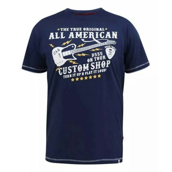Duke Mens D555 Bronte All American Guitar Guitar Kingsize T-Shirt - Navy