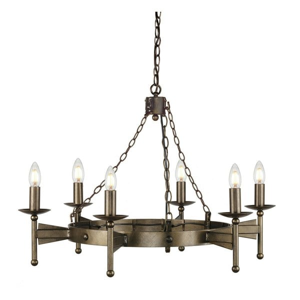 6 Bulb Chandelier Hanging Pendant LIght Old Bronze LED E14 60W Bulb Loops