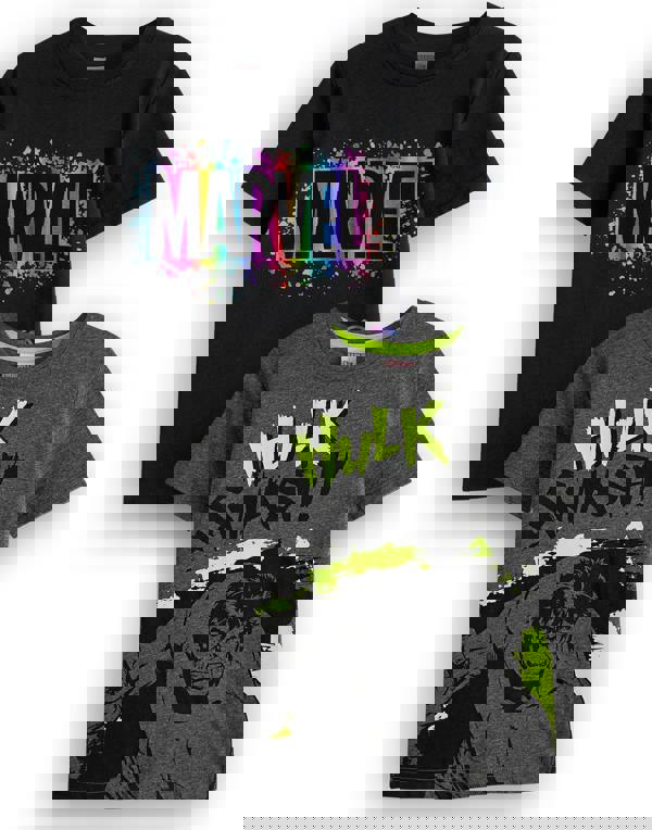 Marvel Boys Black Front Logo and All Over Print Short Sleeved T-Shirt