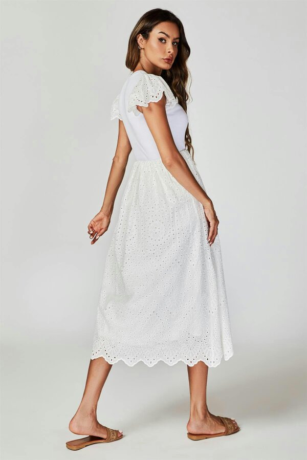 FS Collection Jersey Broderie Midi Dress In White