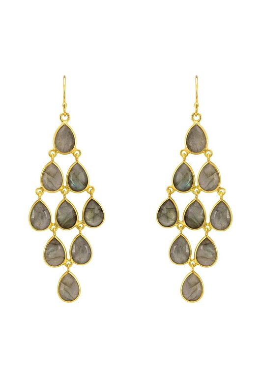 Latelita Erviola Gemstone Cascade Earrings Gold Labradorite