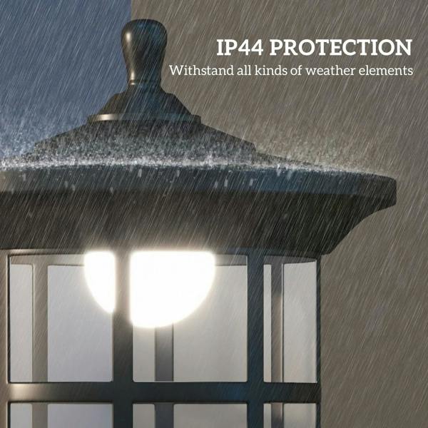 Black solar lamp post with lantern housing and weatherproof protection design