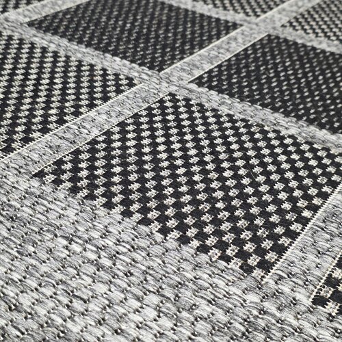 Non-Slip Grey Black Rug Geometric Border Design Flat Weave Kitchen Dining Room Living Room Area Mat