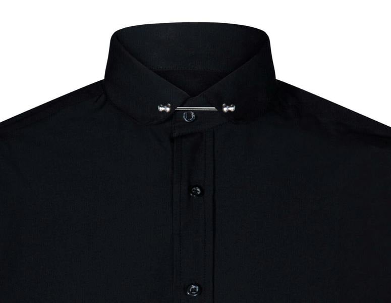 TruClothing Mens Club Collar Black Shirt 1920s Peaky Blinders With Bar Poplin Pin Smart