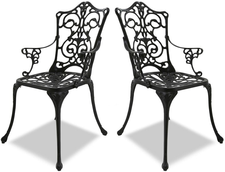 Centurion Supports Tabreez 2-Large Garden and Patio Bistro Chairs with Armrests in Cast Aluminium Black