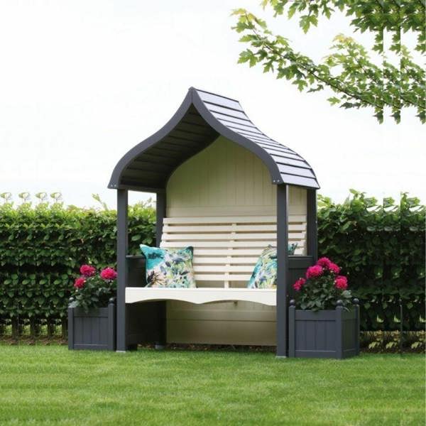 AFK Wooden Garden Arbour 'Orchard' In Charcoal and Cream