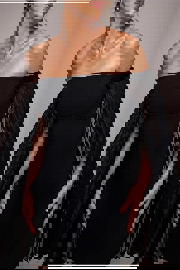 Strapless Mini Dress With Pleated Chiffon Cape - Black DR4789