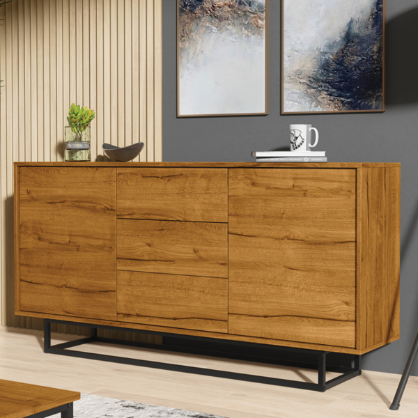 Mex Furniture Bold 160cm Loft Retro Industrial Sideboard Vintage Oak TV Unit Cabinet Cupboard