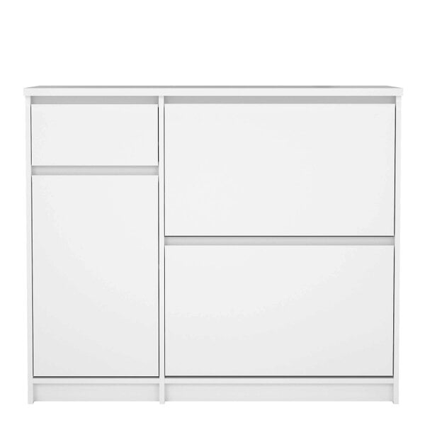 Wyld Haus Budapest White Wooden Shoe Cabinet 3 Doors 1 Drawer
